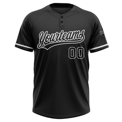 Custom Black Black-White Two-Button Unisex Softball Jersey