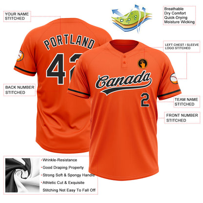 Custom Orange Black-White Two-Button Unisex Softball Jersey