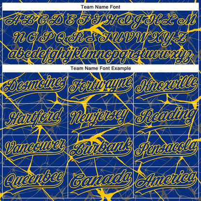 Custom Royal Yellow 3D Pattern Abstract Network Two-Button Unisex Softball Jersey