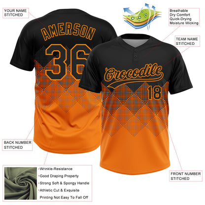 Custom Black Bay Orange 3D Pattern Gradient Square Shapes Two-Button Unisex Softball Jersey
