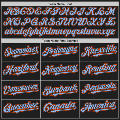 Custom Black Orange Pinstripe Light Blue Two-Button Unisex Softball Jersey