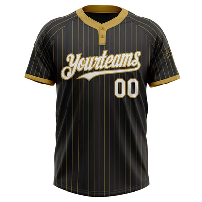 Custom Black Old Gold Pinstripe White Two-Button Unisex Softball Jersey