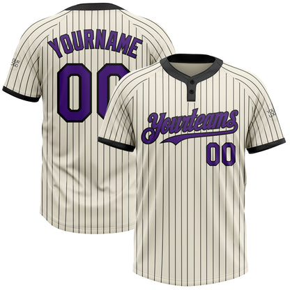 Custom Cream Black Pinstripe Purple Two-Button Unisex Softball Jersey