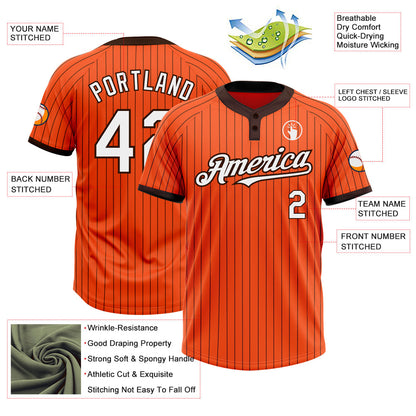 Custom Orange Brown Pinstripe White Two-Button Unisex Softball Jersey