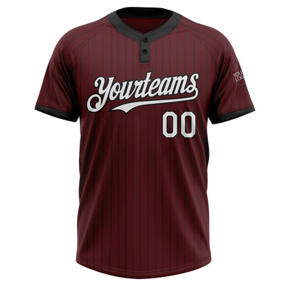 Custom Burgundy Black Pinstripe White Two-Button Unisex Softball Jersey
