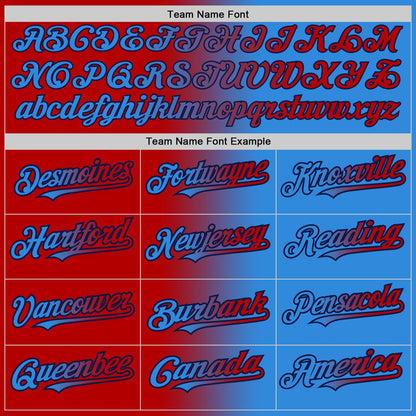Custom Electric Blue Red-Navy Gradient Fashion Two-Button Unisex Softball Jersey