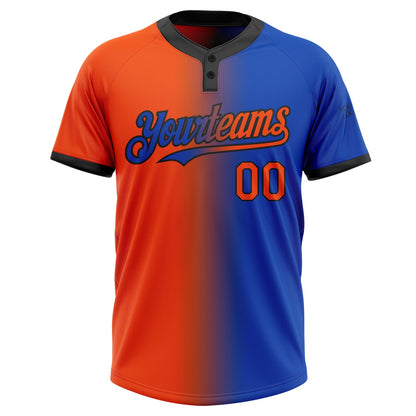Custom Thunder Blue Orange-Black Gradient Fashion Two-Button Unisex Softball Jersey
