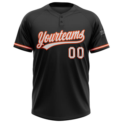 Custom Black White-Orange Two-Button Unisex Softball Jersey