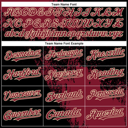 Custom Crimson Black-Cream 3D Pattern Abstract Brush Stroke Two-Button Unisex Softball Jersey