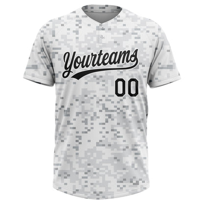 Custom Camo Black-White 3D Arctic Camouflage Two-Button Unisex Softball Jersey