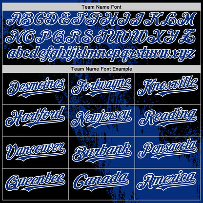 Custom Royal Black-White 3D Pattern Abstract Brush Stroke Two-Button Unisex Softball Jersey