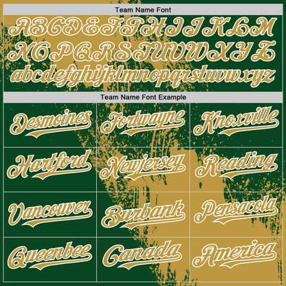 Custom Old Gold Green-White 3D Pattern Abstract Brush Stroke Two-Button Unisex Softball Jersey
