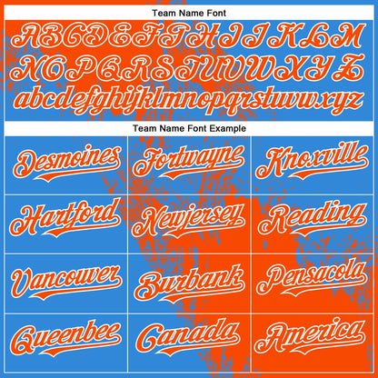 Custom Orange Electric Blue-White 3D Pattern Abstract Brush Stroke Two-Button Unisex Softball Jersey