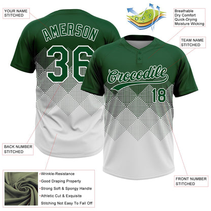 Custom Green White 3D Gradient Square Shape Two-Button Unisex Softball Jersey