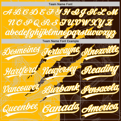 Custom Graffiti Pattern White Brown-Gold 3D Scratch Two-Button Unisex Softball Jersey