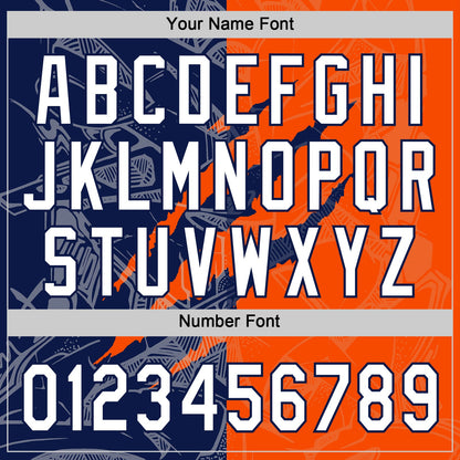 Custom Graffiti Pattern White Orange-Navy 3D Scratch Two-Button Unisex Softball Jersey