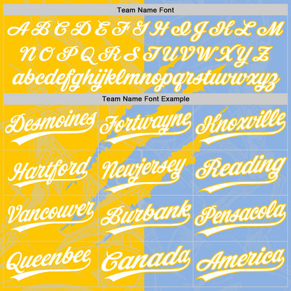 Custom Graffiti Pattern White Light Blue-Yellow 3D Scratch Two-Button Unisex Softball Jersey