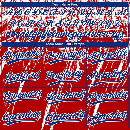 Custom Red Royal-White Distressed Scratch Brush Stroke Star Raglan Sleeves Two-Button Unisex Softball Jersey