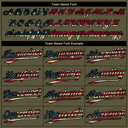 Custom Olive Cream Pinstripe Vintage USA Flag-Black Salute To Service Star Raglan Sleeves Two-Button Unisex Softball Jersey