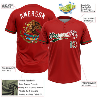 Custom Red Vintage Mexican Flag-White Mexico Two-Button Unisex Softball Jersey