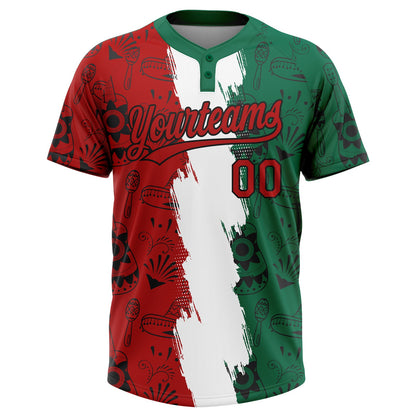 Custom Kelly Green Red Black-White Mexico Two-Button Unisex Softball Jersey