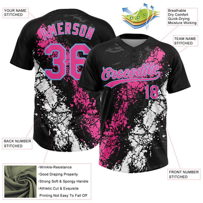 Custom Black Pink White-Light Blue Dripping Splatter Cracked Texture Two-Button Unisex Softball Jersey