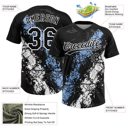 Custom Black Light Blue-White Dripping Splatter Cracked Texture Two-Button Unisex Softball Jersey
