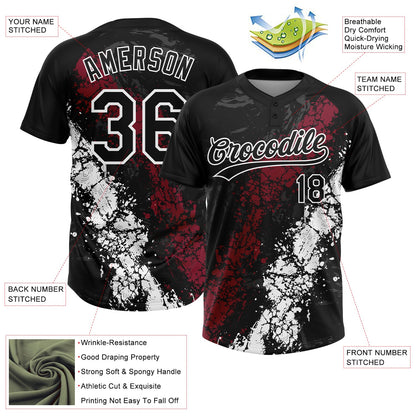 Custom Black Crimson-White Dripping Splatter Cracked Texture Two-Button Unisex Softball Jersey