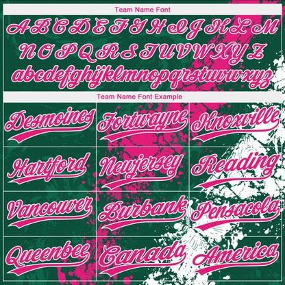 Custom Kelly Green Hot Pink-White Dripping Splatter Cracked Texture Two-Button Unisex Softball Jersey