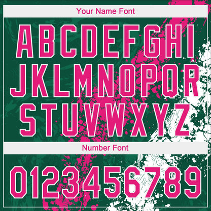 Custom Kelly Green Hot Pink-White Dripping Splatter Cracked Texture Two-Button Unisex Softball Jersey