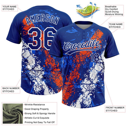 Custom Royal Orange-White Dripping Splatter Cracked Texture Two-Button Unisex Softball Jersey