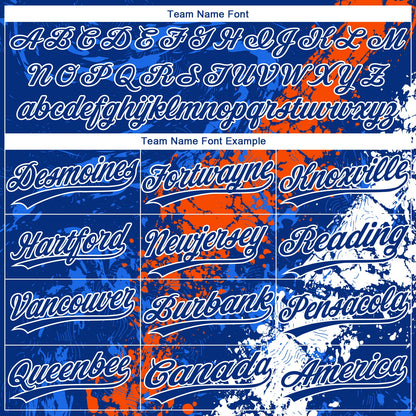 Custom Royal Orange-White Dripping Splatter Cracked Texture Two-Button Unisex Softball Jersey