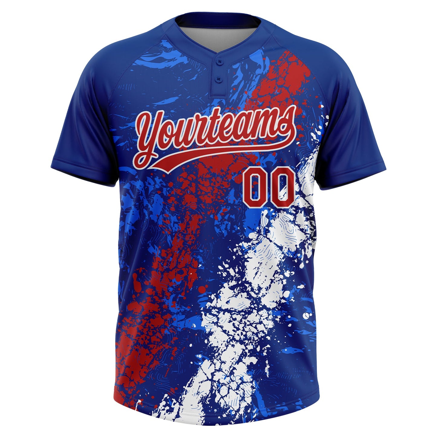 Custom Royal Red-White Dripping Splatter Cracked Texture Two-Button Unisex Softball Jersey
