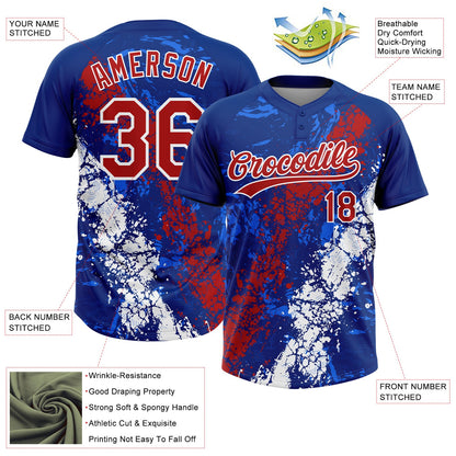 Custom Royal Red-White Dripping Splatter Cracked Texture Two-Button Unisex Softball Jersey
