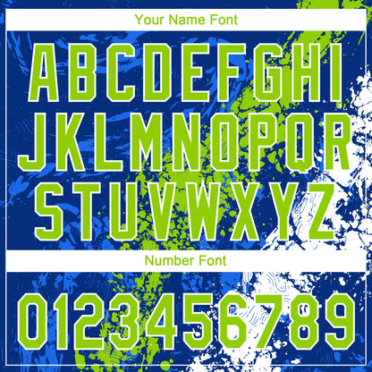 Custom Royal Neon Green-White Dripping Splatter Cracked Texture Two-Button Unisex Softball Jersey