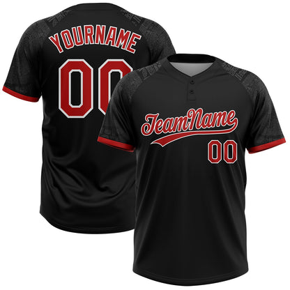 Custom Black Red-White Ethnic Aztec Mexican Heritage Two-Button Unisex Softball Jersey