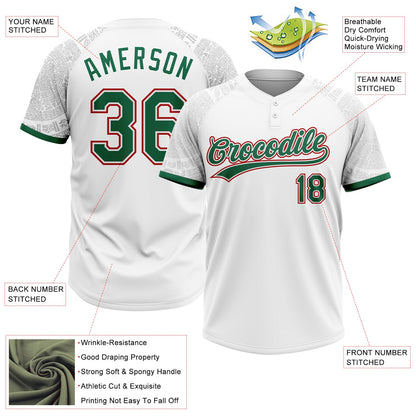Custom White Kelly Green-Red Ethnic Aztec Mexican Heritage Two-Button Unisex Softball Jersey