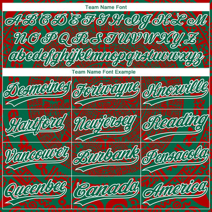 Custom Kelly Green Red-White Ethnic Aztec Mexican Heritage Two-Button Unisex Softball Jersey