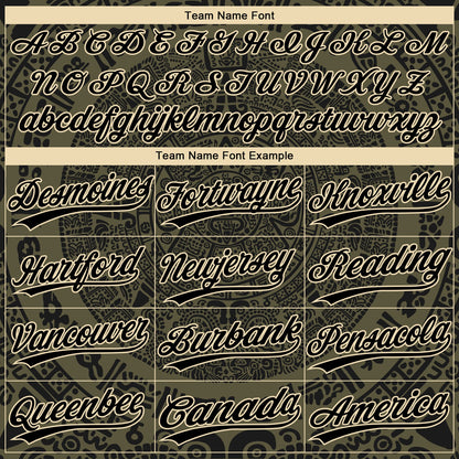 Custom Olive Black-Cream Ethnic Aztec Mexican Heritage Two-Button Unisex Softball Jersey