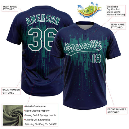 Custom Navy Teal-White Dripping Splatter Paint Two-Button Unisex Softball Jersey