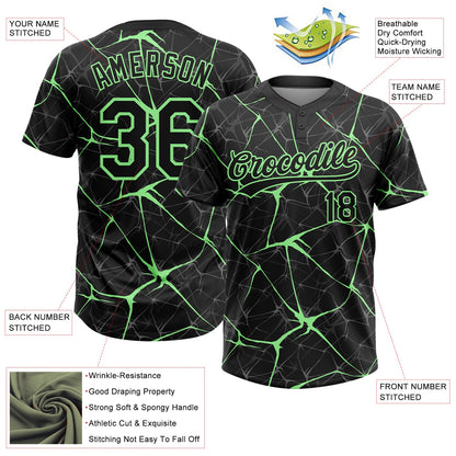 Custom Black Pea Green  Abstract Network Two-Button Unisex Softball Jersey