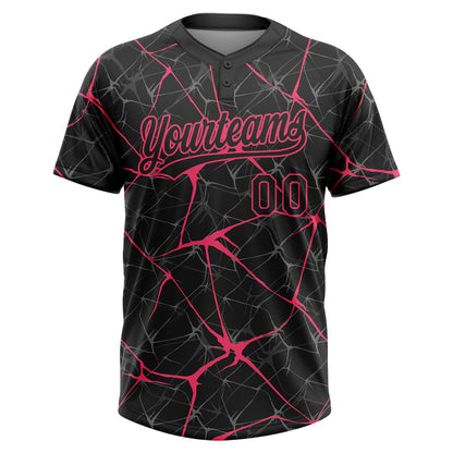 Custom Black Neon Pink  Abstract Network Two-Button Unisex Softball Jersey