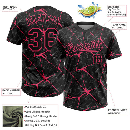 Custom Black Neon Pink  Abstract Network Two-Button Unisex Softball Jersey