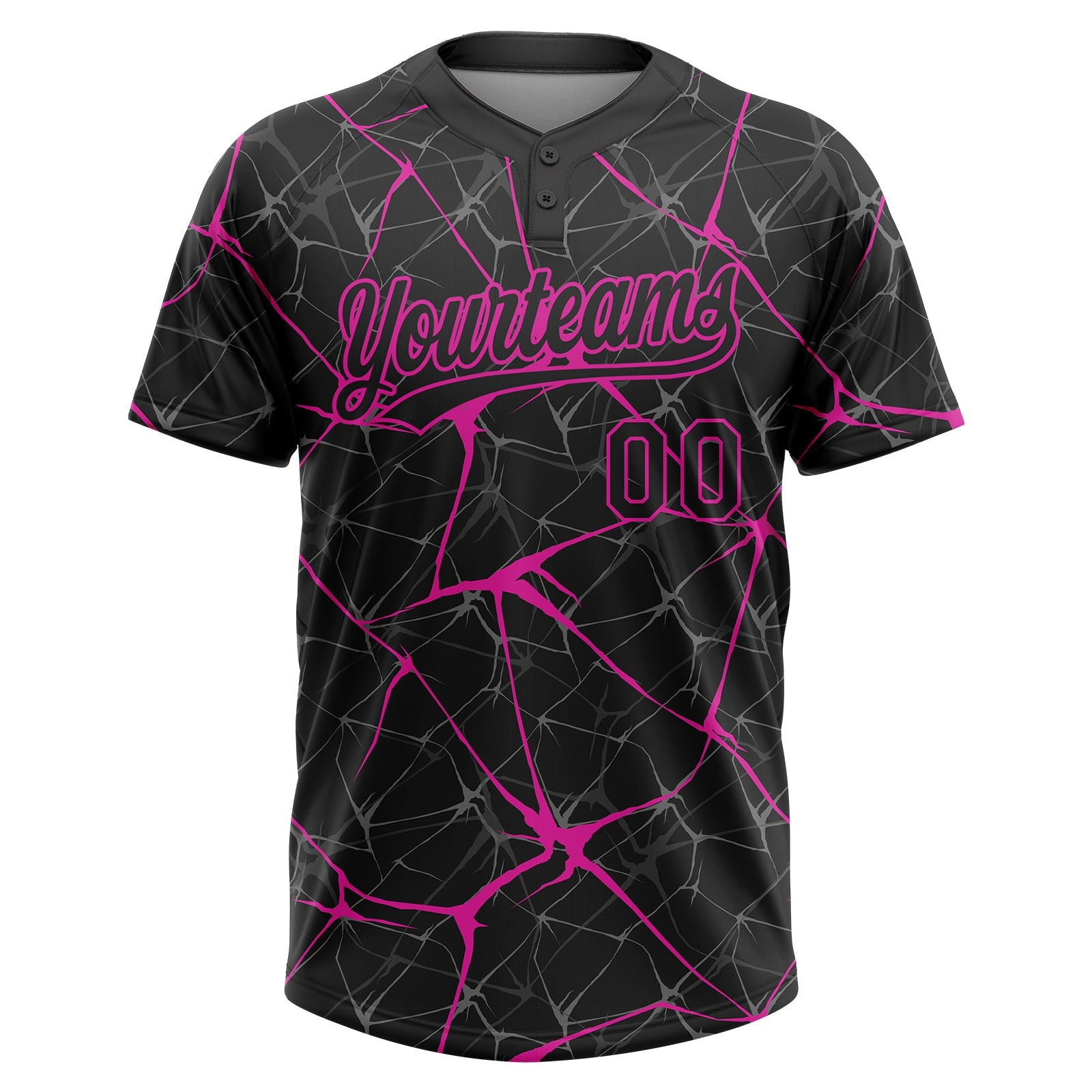 Custom Black Deep Pink  Abstract Network Two-Button Unisex Softball Jersey