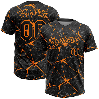 Custom Black Bay Orange  Abstract Network Two-Button Unisex Softball Jersey