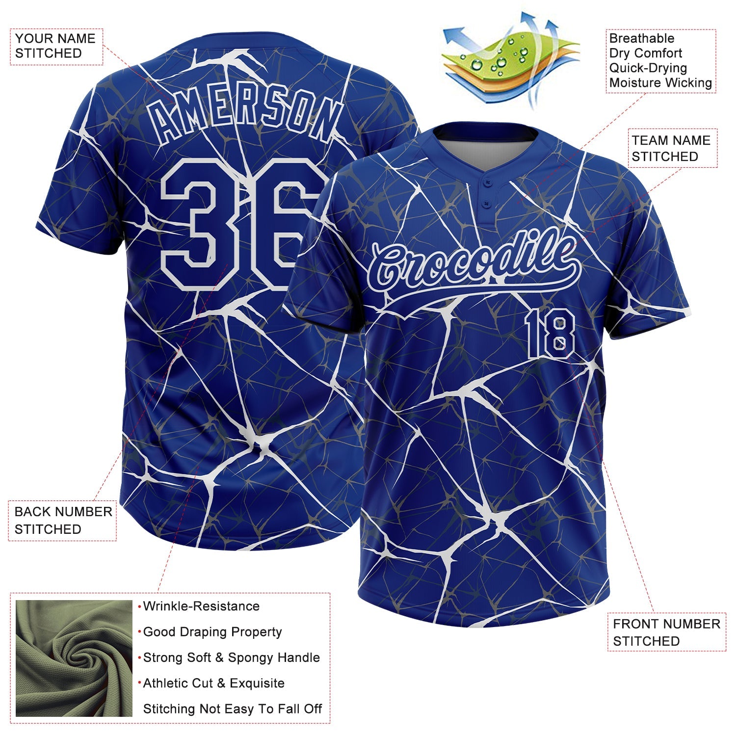 Custom Royal White  Abstract Network Two-Button Unisex Softball Jersey