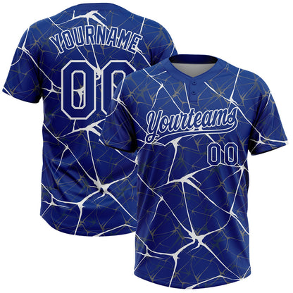 Custom Royal White  Abstract Network Two-Button Unisex Softball Jersey