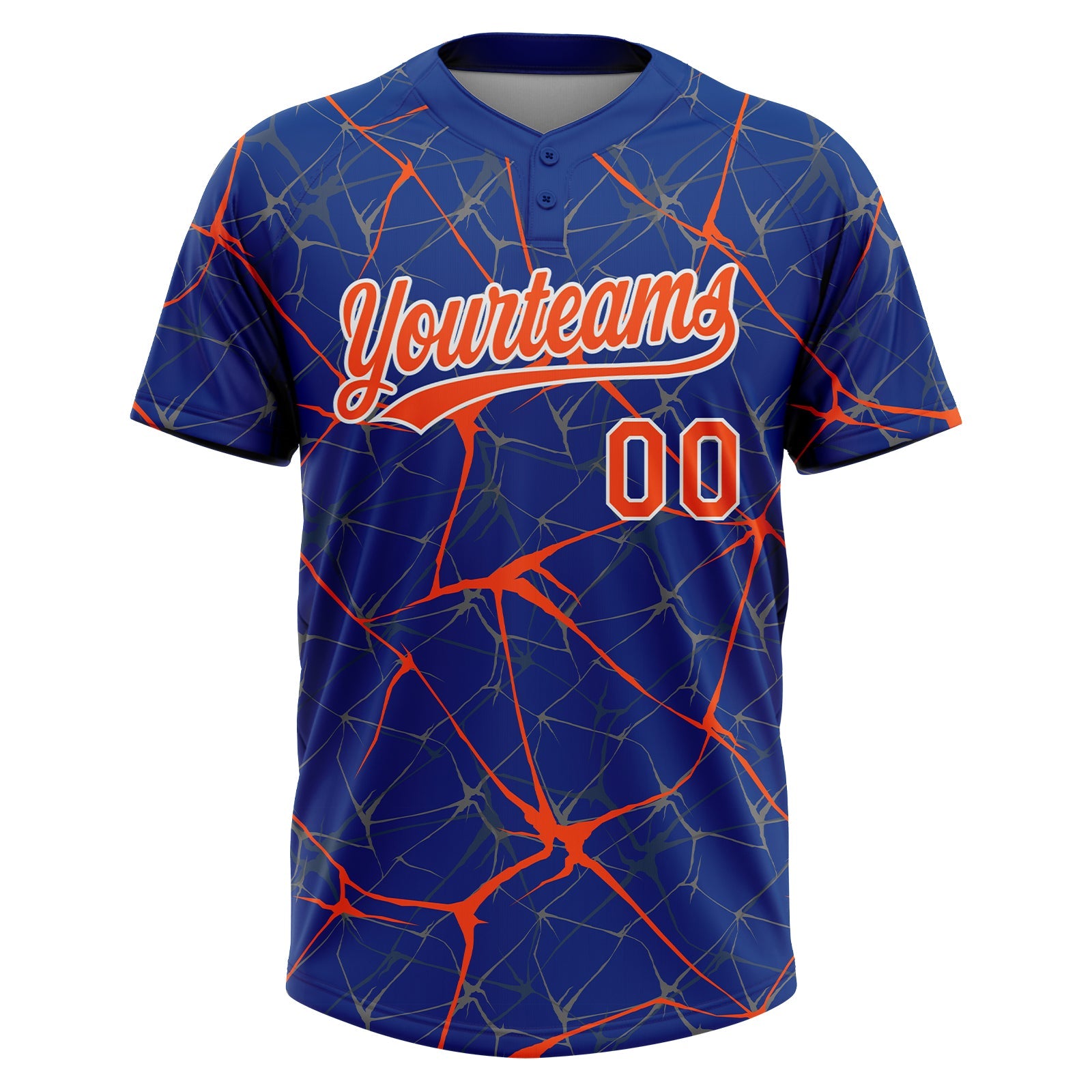 Custom Royal Orange-White  Abstract Network Two-Button Unisex Softball Jersey