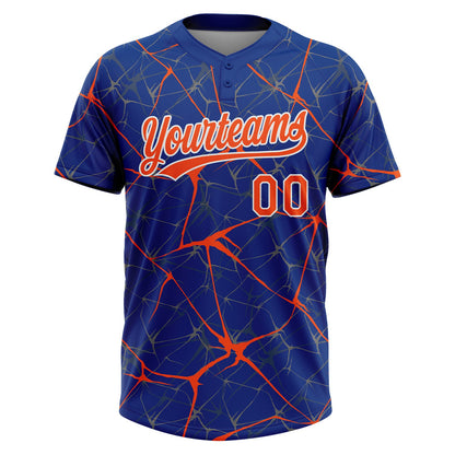 Custom Royal Orange-White  Abstract Network Two-Button Unisex Softball Jersey
