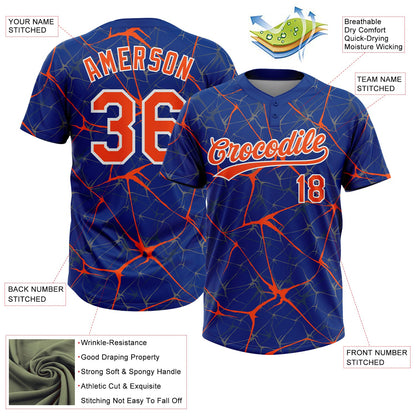 Custom Royal Orange-White  Abstract Network Two-Button Unisex Softball Jersey